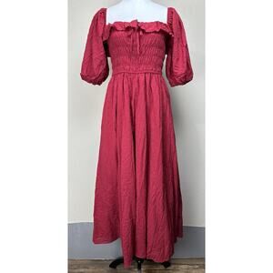NWT R. Vivimos Women's Maxi/Midi Dress Size L(12-14) Red Prairie Cottage Core